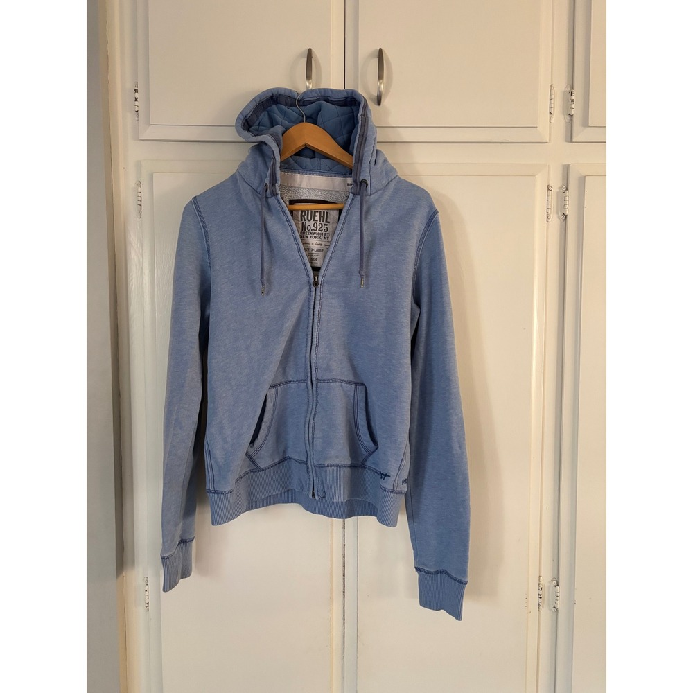 Ruehl No 925 Womens Blue Full Zip Quilted Hood Elbow Patch Hoodie XL